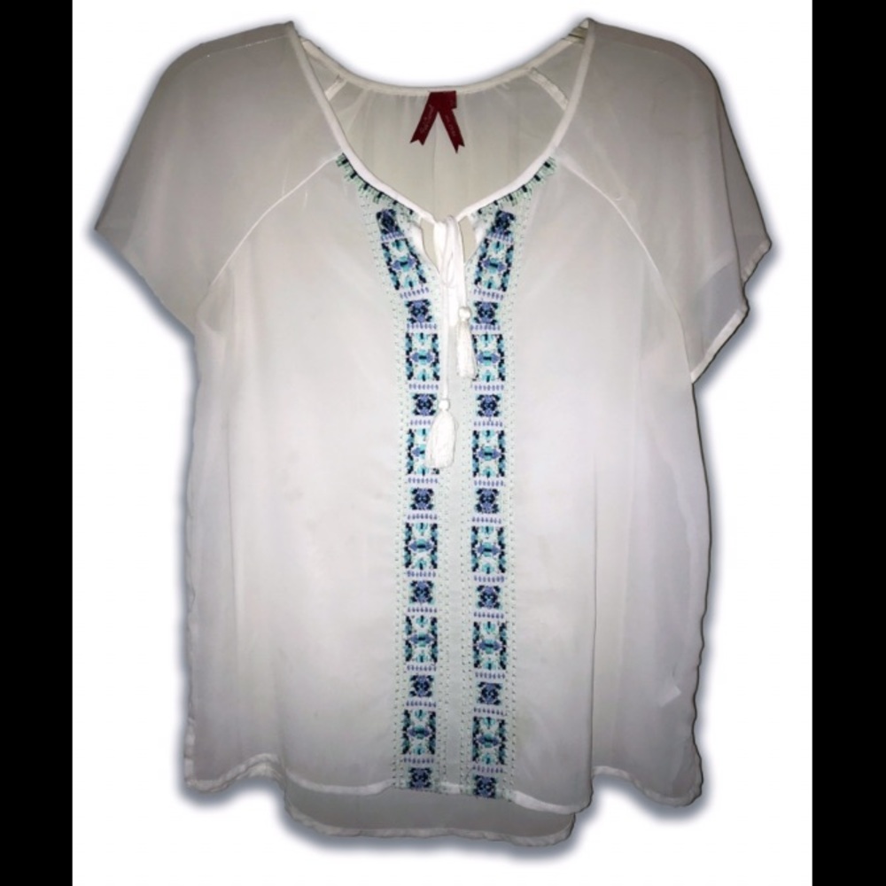 Sheer white embroidered blouse